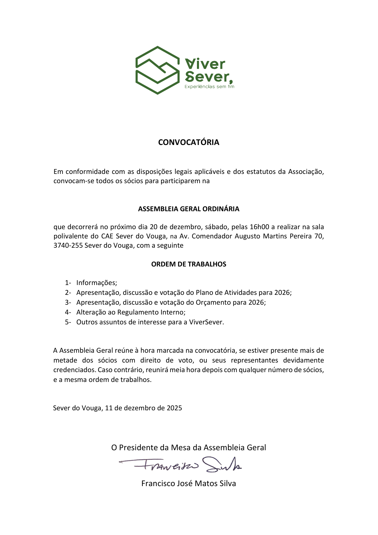 Fotografia ASSEMBLEIA GERAL DA VIVERSEVER